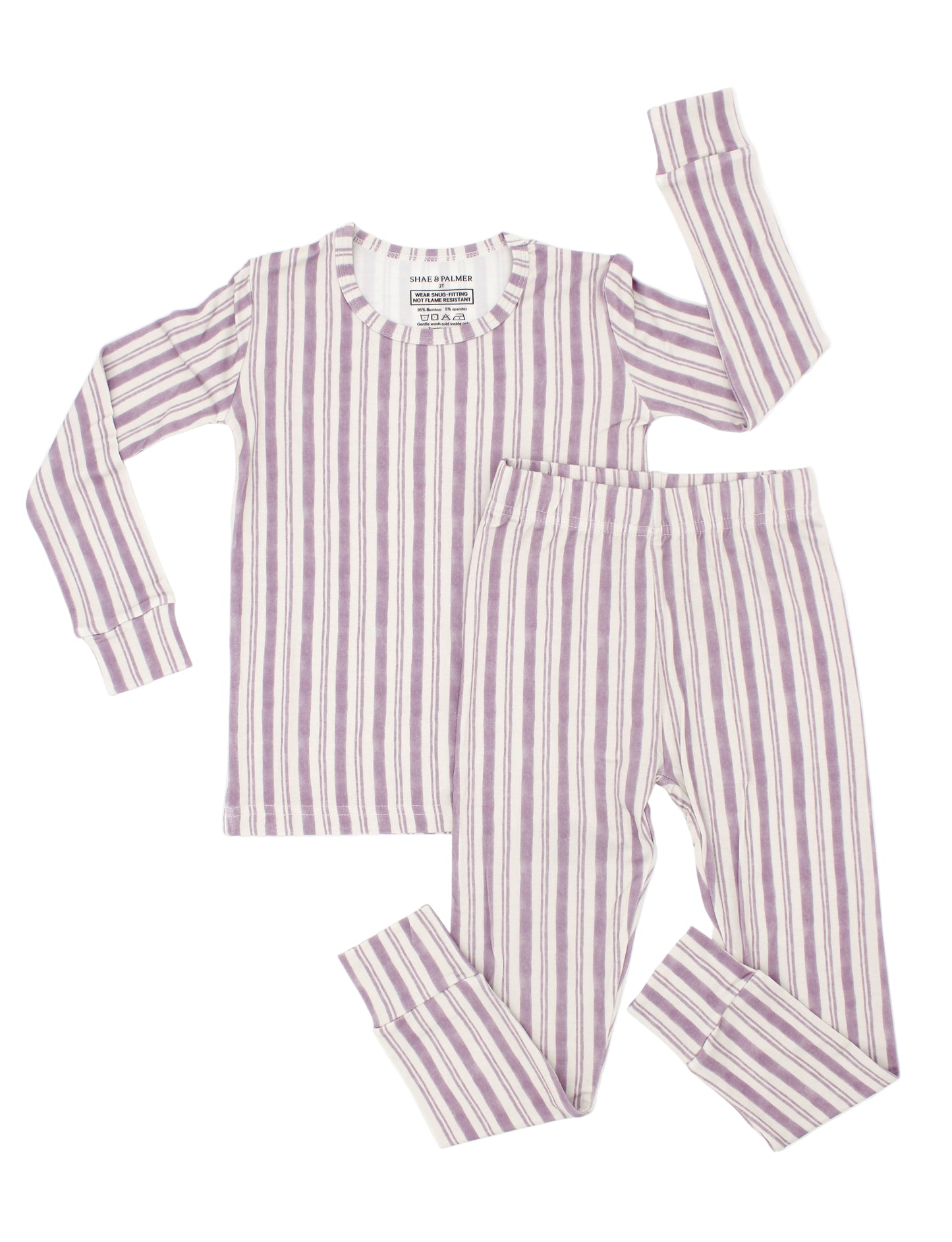 Shae & Palmer Studio Stripe Collection, bamboo toddler pajamas in Purple Haze. Ultra-soft, breathable two-piece pajama set for baby and toddler, perfect for cozy sleep and all-day play.