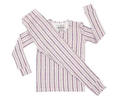 Shae & Palmer Studio Stripe Collection, bamboo toddler pajamas in Purple Haze. Ultra-soft, breathable two-piece pajama set for baby and toddler, perfect for cozy sleep and all-day play.