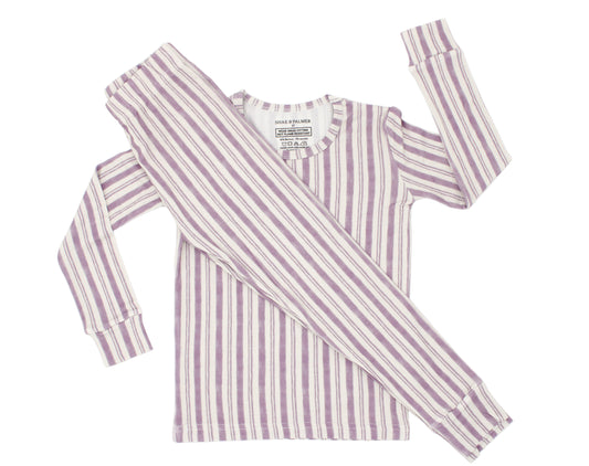 Shae & Palmer Studio Stripe Collection, bamboo toddler pajamas in Purple Haze. Ultra-soft, breathable two-piece pajama set for baby and toddler, perfect for cozy sleep and all-day play.