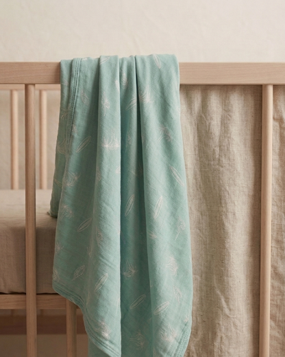 Shae & Palmer Surfside Dreams bamboo swaddle blanket with soft coastal colors and surf-inspired design