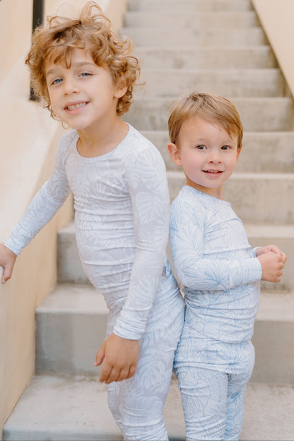 Shae & Palmer Tropical Bliss Collection - vibrant bamboo toddler pajamas in tropical floral print. Two-piece set for baby and toddler girls, ultra-soft, breathable, and perfect for summer sleep and play.