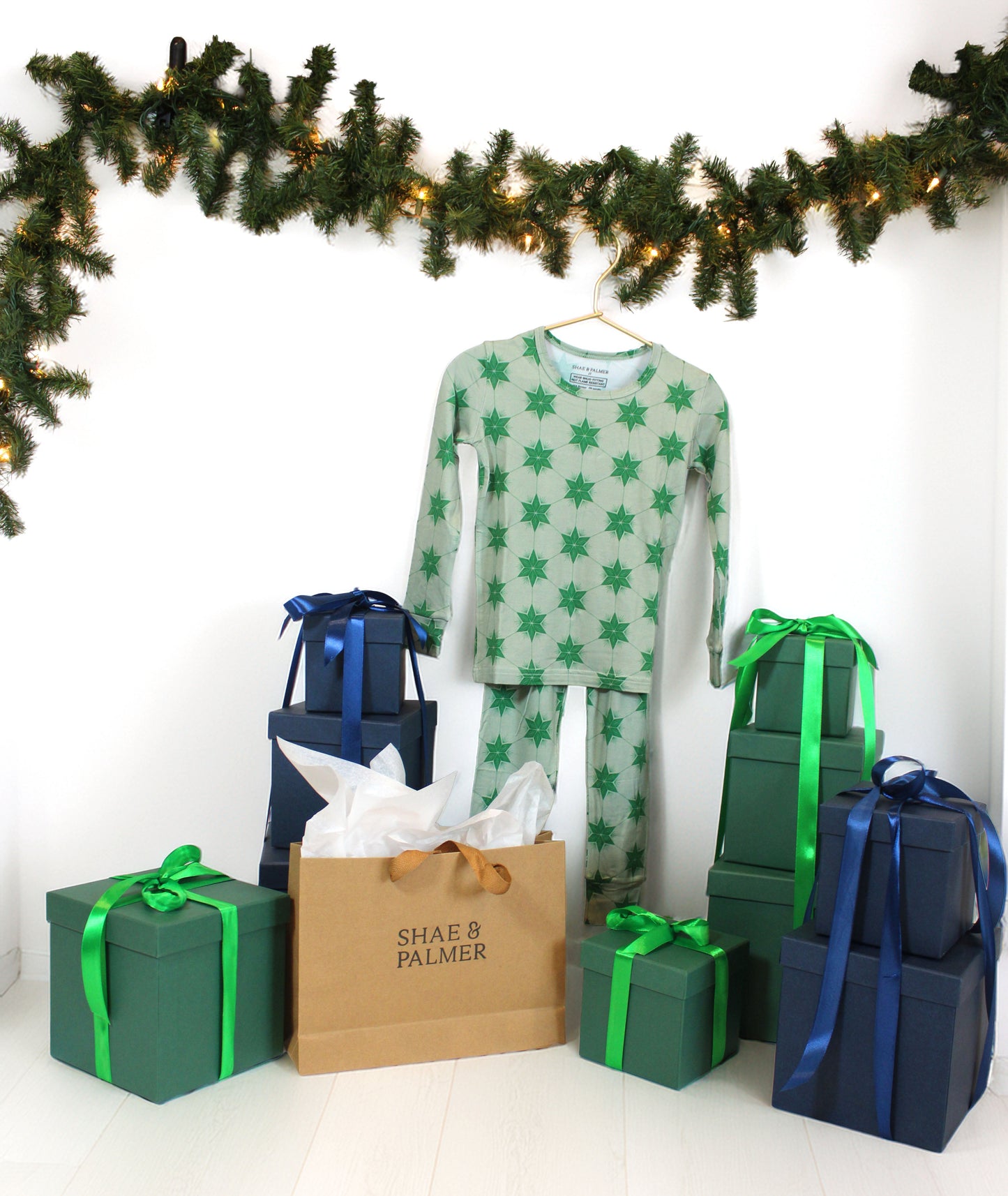 Evergreen bamboo toddler pajamas from the Shae & Palmer Starry Night Collection — breathable, ultra-soft, and perfect for holiday mornings and bedtime snuggles. Christmas