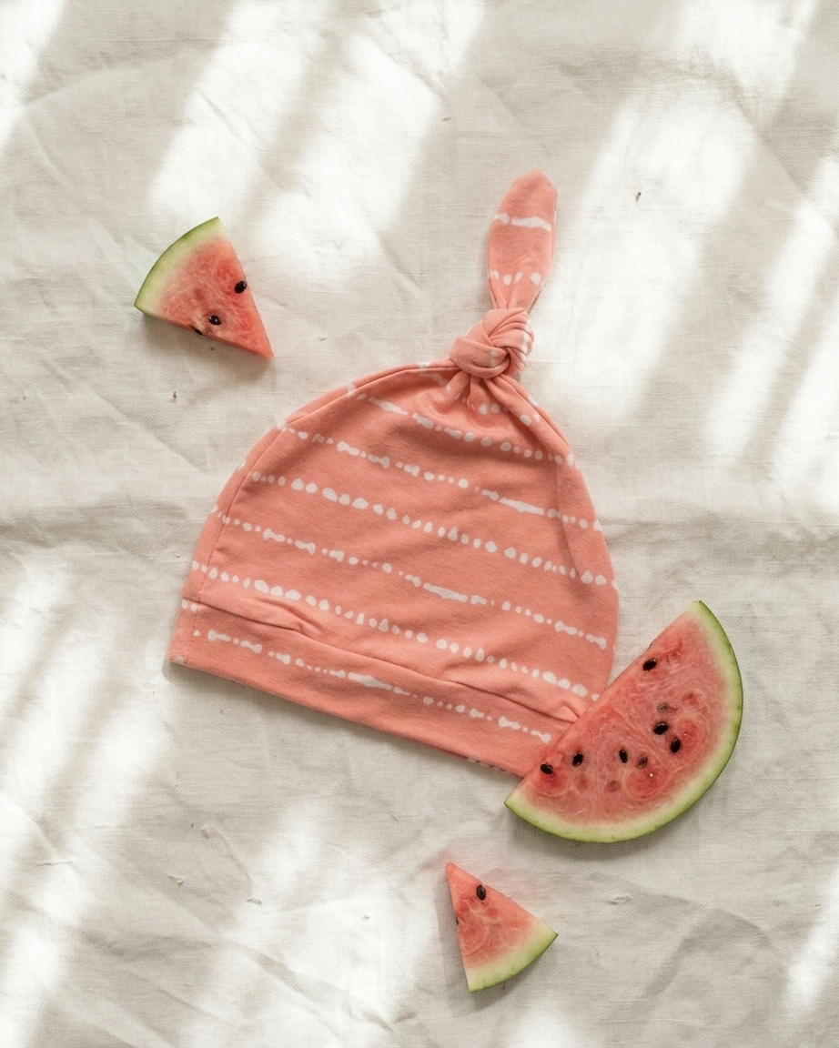 Watermelon Blush bamboo newborn baby hat with watermelon print