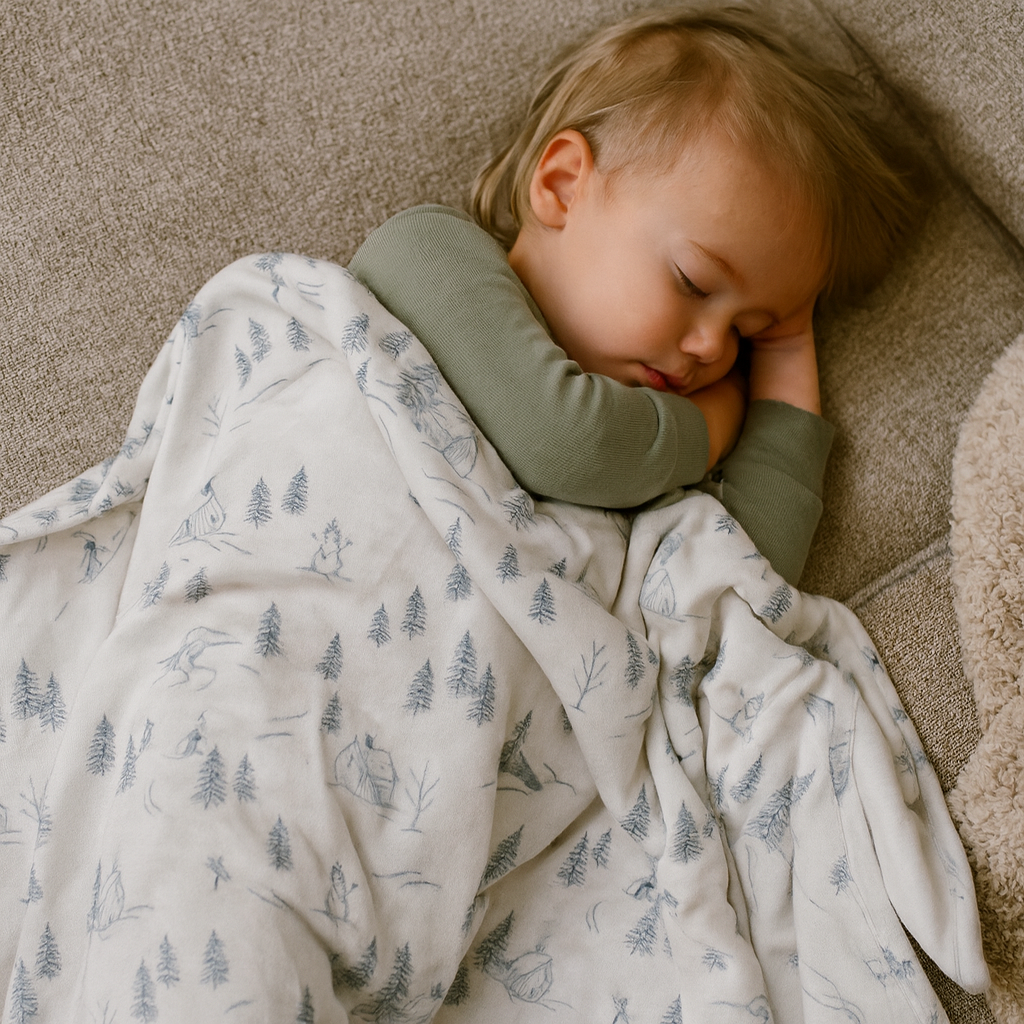 Winterdream Snow White bamboo baby blanket by Shae & Palmer, ultra-soft breathable 46x46 swaddle in classic white
