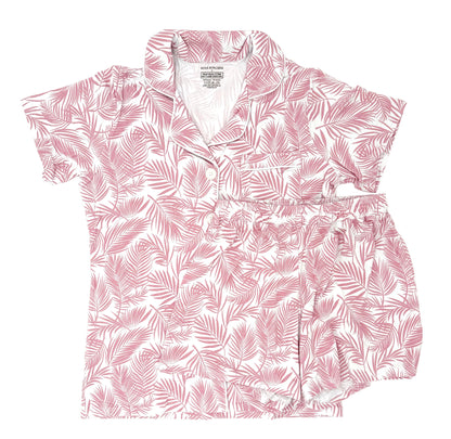 Women’s Cali Coastal bamboo pajama set by Shae & Palmer with palm leaf print, short sleeve button-up top and shorts